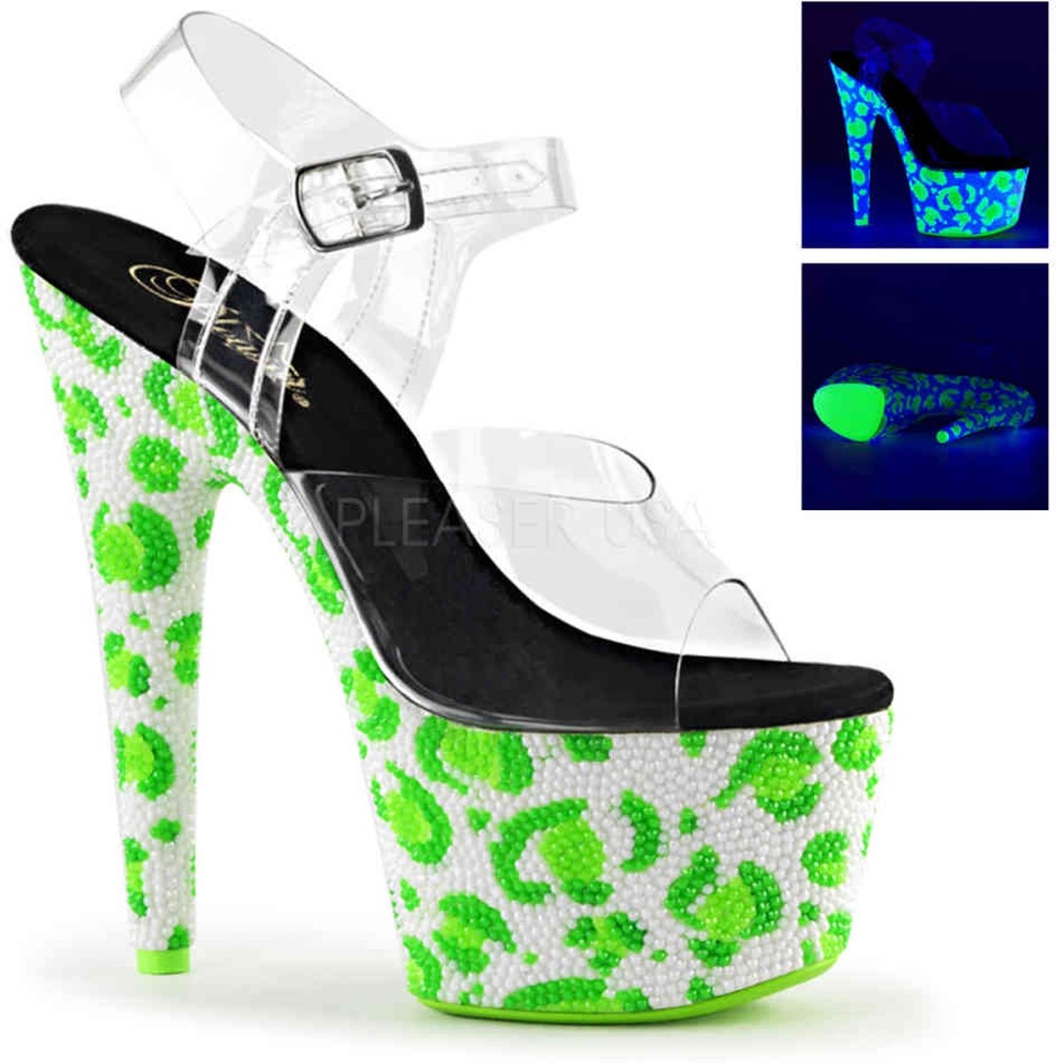 EU 36 = US 6 | BEJEWELED-708UVLP | *7 Heel, 2 3/4 PF Ankle Strap Sandal w/Leopard Pattern RS